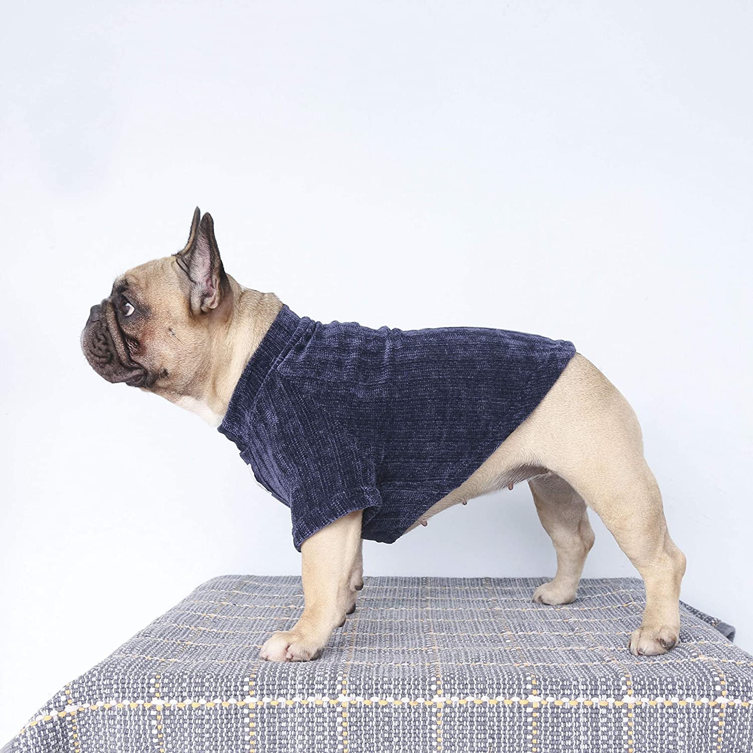 Ichoue Pet Dog Winter Warm Sweater Clothes Turtleneck for French Bulldog Frenchie Shiba Inu Corduroy Cold Weather Pullover Coat Shirt - Blue/Medium Animals & Pet Supplies > Pet Supplies > Dog Supplies > Dog Apparel iChoue   