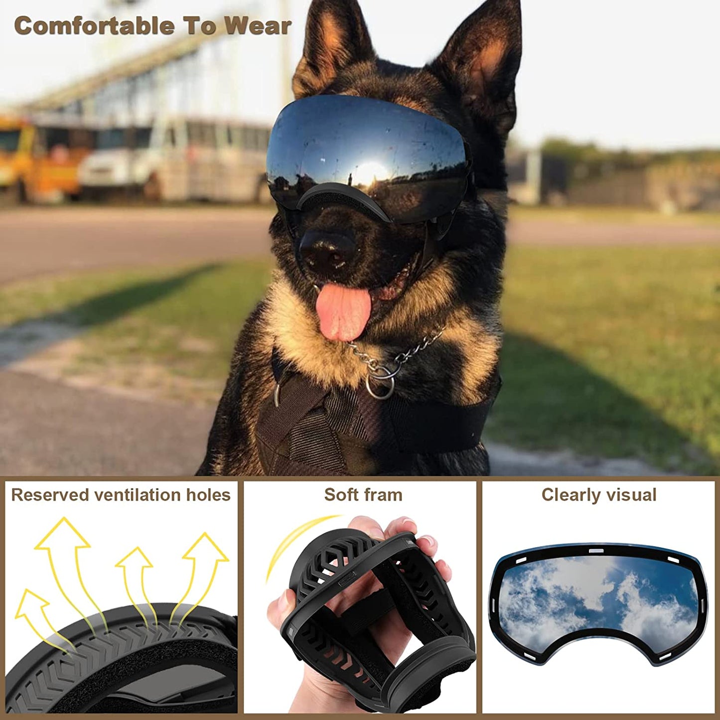 Dog Goggles, Ownpets Goggles with Adjustable Strap, Magnetic Design, Detachable Lens and UV Protection for Middle-Large Size Dog, Alaskan Malamute, Samoyed, Labrador and Border Collie (Black) Animals & Pet Supplies > Pet Supplies > Dog Supplies > Dog Apparel Ownpets   