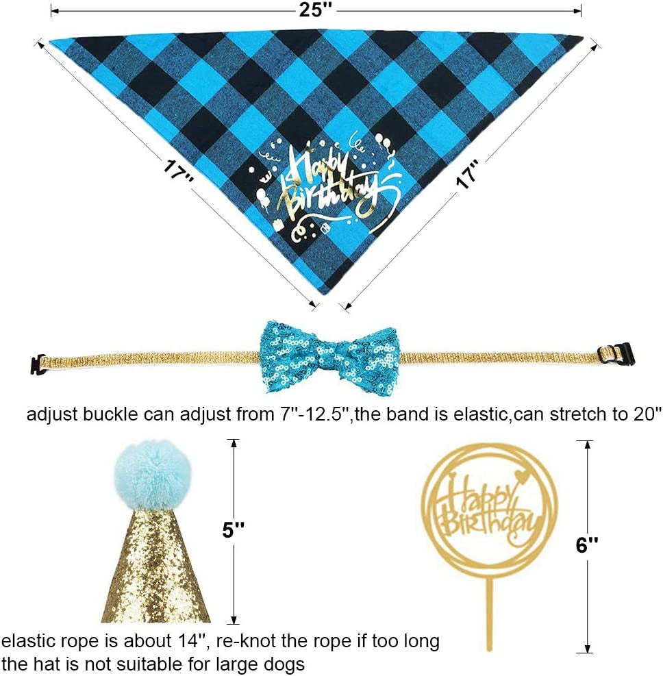 ADOGGYGO Dog Birthday Boy Bandana - Dog 1St Birthday Party Supplies - Dog 1St Birthday Hat Scarf Happy Birthday Banner Dog Boy First Birthday Outfit for Dogs Pets (Blue Hat&Scarf&Collar&Banner) Animals & Pet Supplies > Pet Supplies > Dog Supplies > Dog Apparel ADOGGYGO   