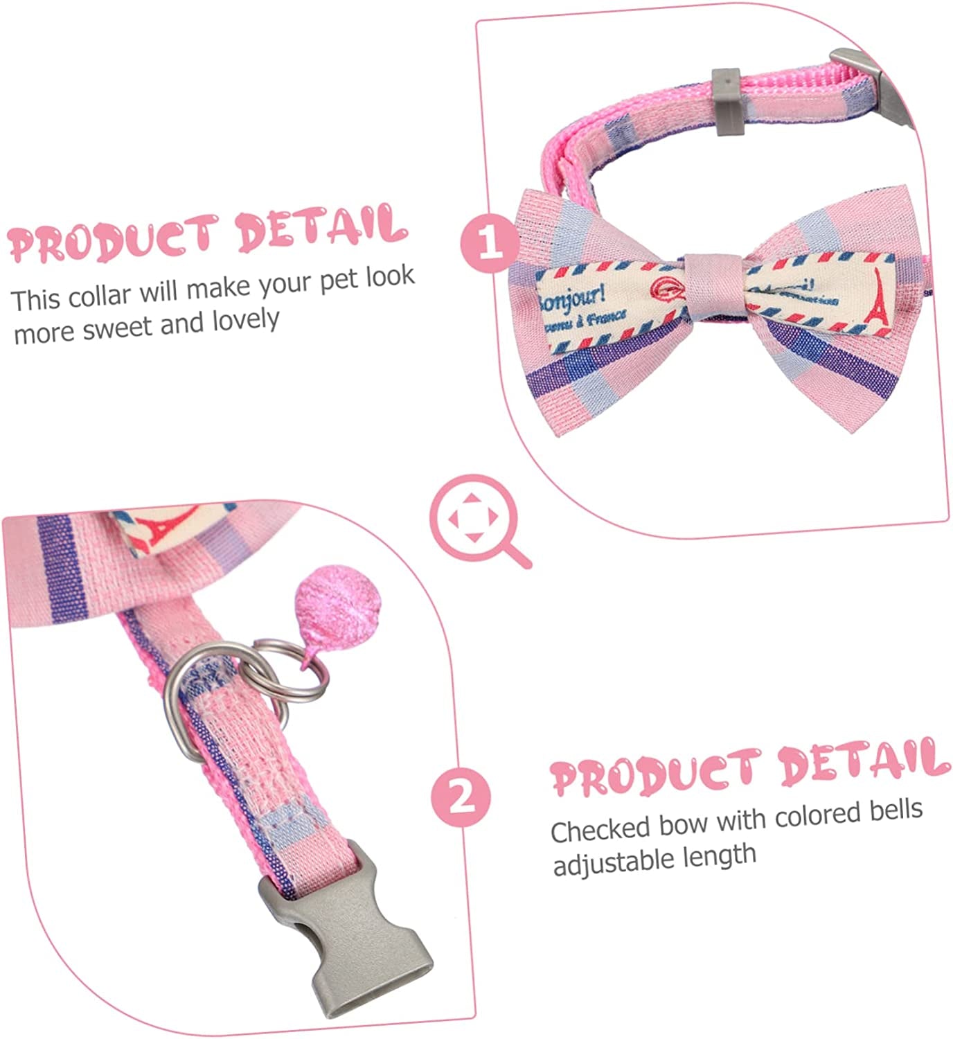 GLSTOY Pet Bow Kitten Collars Puppy Collars Decorative Dog Collar Pet Necklace Bow Tie Dog Collar with Bow Lovely Pet Collar Premium Kitten Collar Delicate Kitten Collar Pink Dog Bell Animals & Pet Supplies > Pet Supplies > Dog Supplies > Dog Apparel GLSTOY   