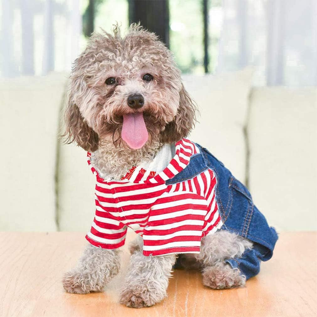 Companet Pet Clothes Pet Denim Dog Jeans Jumpsuit Overall Strip Hoodie Coat Small Medium Dogs Cats Classic Jacket Puppy Blue Vintage Washed Animals & Pet Supplies > Pet Supplies > Dog Supplies > Dog Apparel mondon   