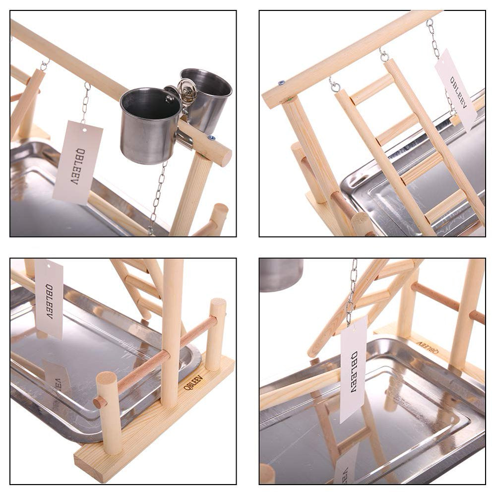 QBLEEV Parrots Playstand Bird Playground Wood Perch Gym Stand Playpen Ladder with Toys Exercise Playgym for Conure Lovebirds Animals & Pet Supplies > Pet Supplies > Bird Supplies > Bird Ladders & Perches QBLEEV   