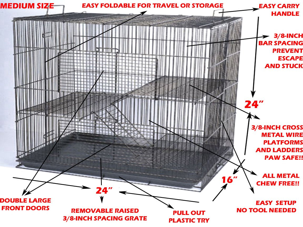 Medium 3-Tiers Small Animal Critter House Habitat Cage with Narrow 3/8-Inch Wire Spacing for Guinea Pig Ferret Chinchilla Sugar Glider Rats Mice Hamster Hedgehog Gerbil Animals & Pet Supplies > Pet Supplies > Small Animal Supplies > Small Animal Habitats & Cages Mcage   