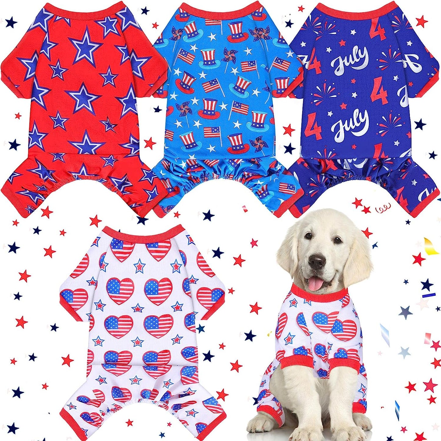 4 Pack Dog Pajamas Holiday Clothes for Dogs Labor Day Patriot Day Dog Shirt Jumpsuit Onesies American Flag Star Outfit Costume Apparel for Dog Puppy Accessories (Flag, Medium) Animals & Pet Supplies > Pet Supplies > Dog Supplies > Dog Apparel Saintrygo Large  