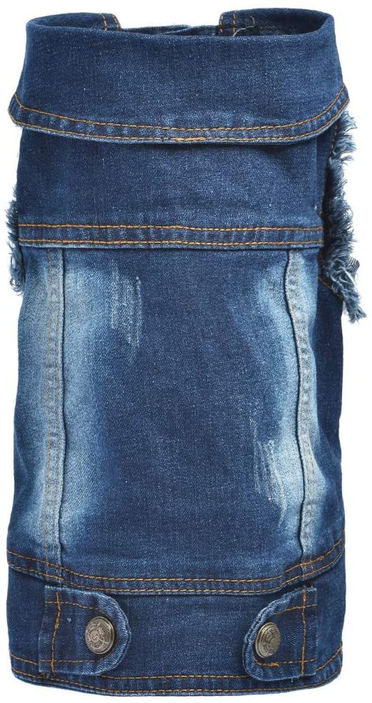 Companet Dog Jean Jacket, Breathable Pet Clothes for Small Medium Dogs Cats,Cool Blue Denim Coat Lapel Vests Classic Puppy Blue Vintage Washed Clothes Scratch Design Animals & Pet Supplies > Pet Supplies > Dog Supplies > Dog Apparel mondon Blue Type 1 Small 