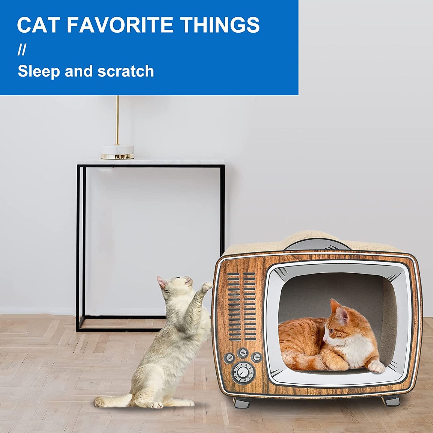 Scratchme TV Cat Scratcher Cardboard Lounge Bed, Cat Scratching Board, Durable Board Pads Prevents Furniture Damage, Wood Animals & Pet Supplies > Pet Supplies > Cat Supplies > Cat Furniture ScratchMe   