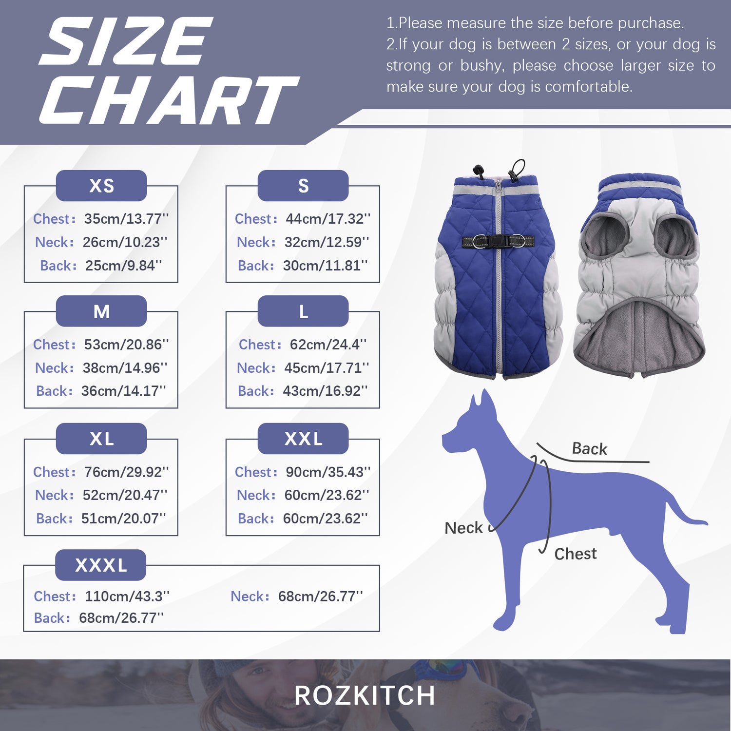 ROZKITCH Warm Dog Winter Coat Cold Weather Jacket Windproof Reflective Turtleneck with Neckline D-Ring for Leash Thick Fleece Lining Outdoor Padded Vest Small Medium Large Dogs