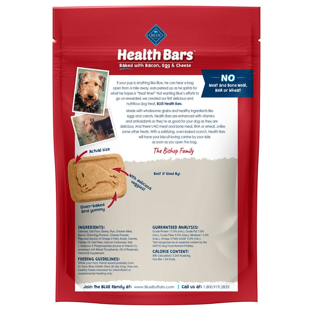 Blue Buffalo Health Bars Bacon, Egg & Cheese Flavor Crunchy Biscuit Treats for Dogs, Whole Grain, 16 Oz. Bag Animals & Pet Supplies > Pet Supplies > Small Animal Supplies > Small Animal Treats Blue Buffalo   