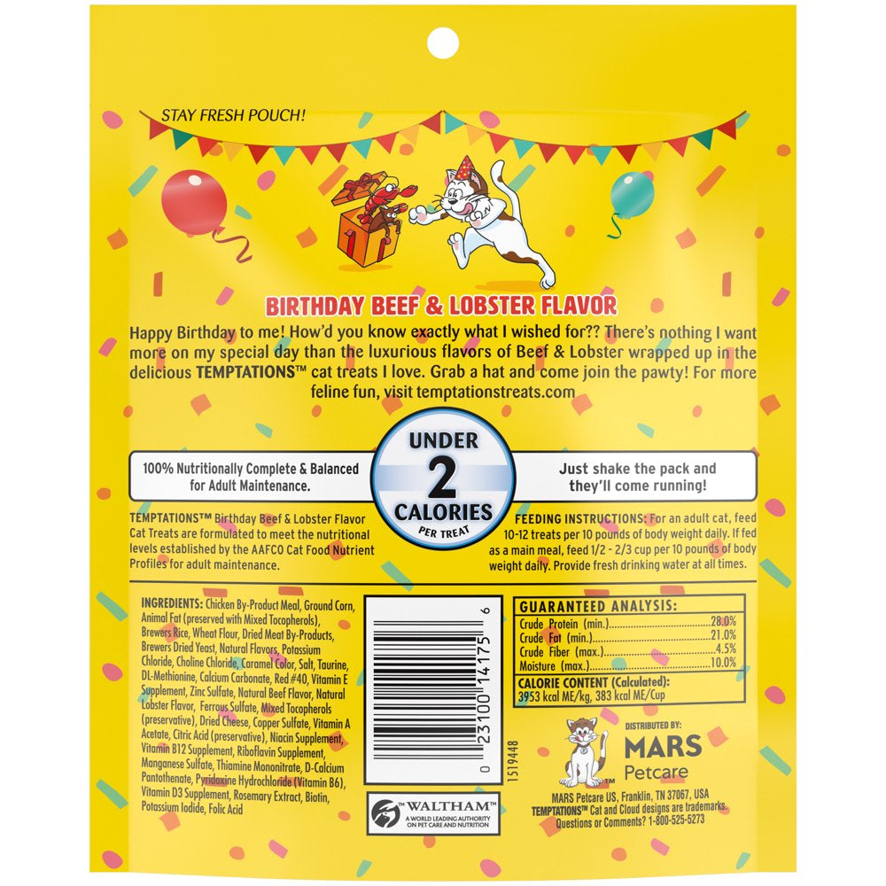 TEMPTATIONS Birthday Cat Treats, Lobster and Beef Flavor, 6.3 Oz. Animals & Pet Supplies > Pet Supplies > Cat Supplies > Cat Treats Mars Petcare   