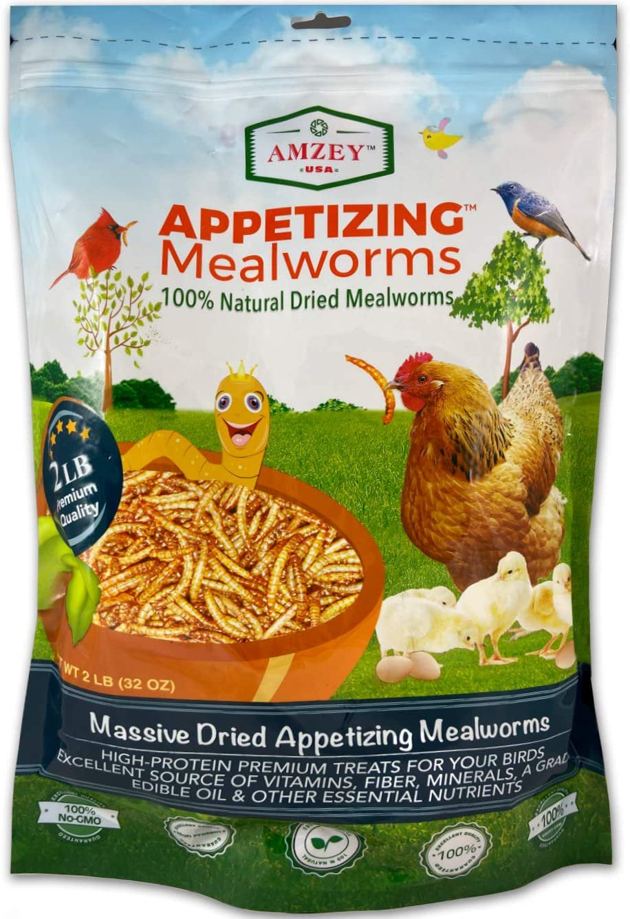 Amzey Dried Mealworms - 100% Non-Gmo Natural Mealworm - High-Protein Bulk Meal Worms - Perfect for Chickens, Fish, Ducks, Wild Birds,Turtles, Reptile, Hamsters, and Hedgehogs Animals & Pet Supplies > Pet Supplies > Small Animal Supplies > Small Animal Food Amzey 2 lbs  