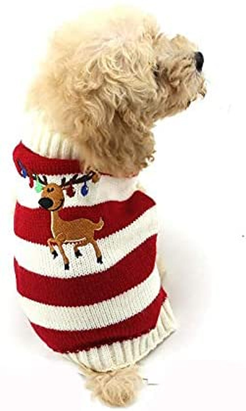 Hotumn Dog Christmas Sweater Winter Christmas Reindeer Dog Clothes Classic Knitwear Elk Bells Santa Clothes for Small Dog and Cat(Red, L) Animals & Pet Supplies > Pet Supplies > Dog Supplies > Dog Apparel Hotumn Red X-Small 