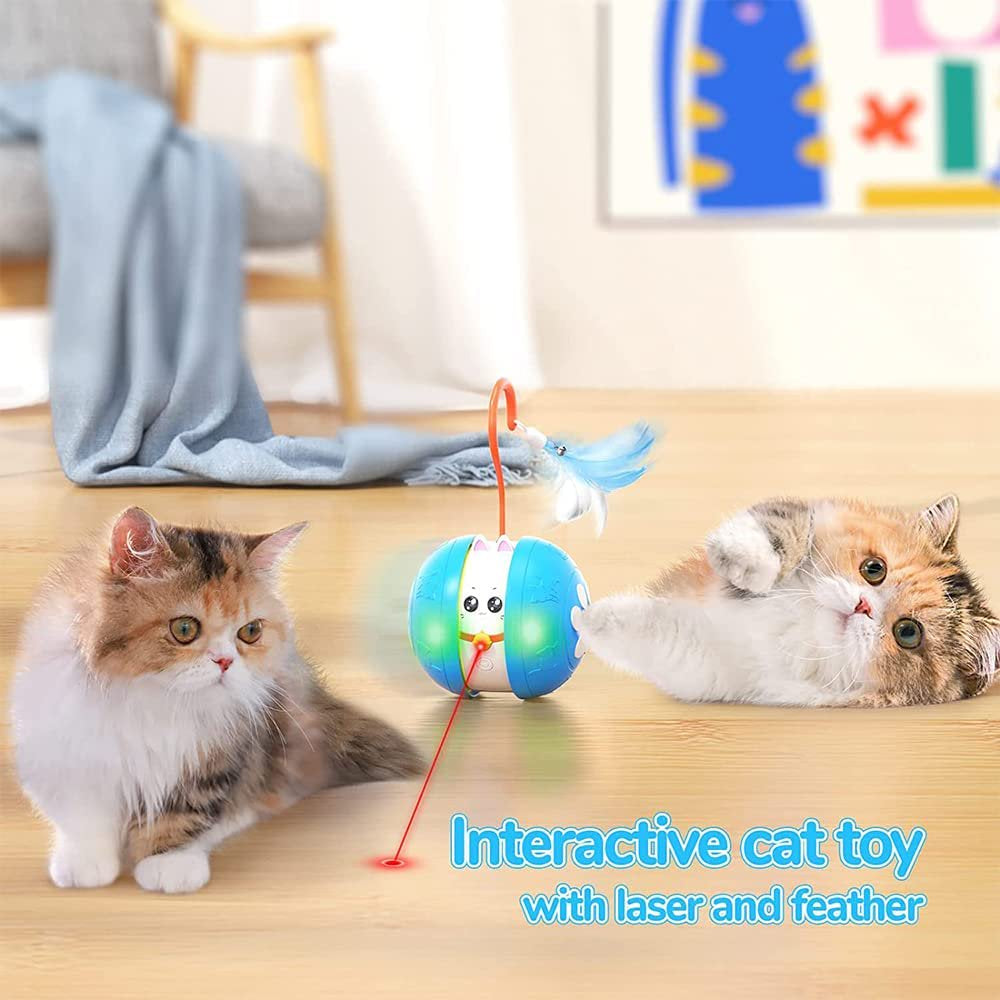 Indoor Cat Toy Automatic Interactive Cat Laser Toy Rechargeable Cat Ball Toy with Feather Animals & Pet Supplies > Pet Supplies > Cat Supplies > Cat Toys Vepnanline   