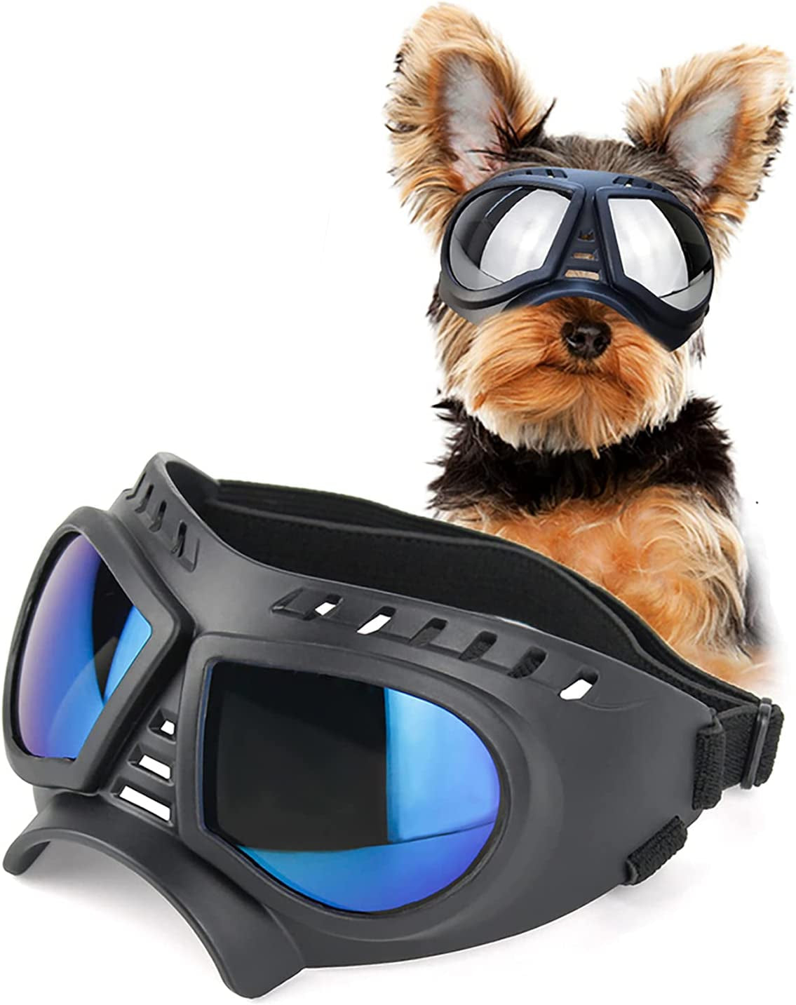 SLDPET Dog Sunglasses for Small Breed Dog Goggles Dog UV Glasses Windproof Snowproof for Long Snout Dogs Mask with Soft Frame Adjustable Straps for Small/Medium Dogs Puppy (Black with Blue Lens) Animals & Pet Supplies > Pet Supplies > Dog Supplies > Dog Apparel SLDPET Black with Blue lens  