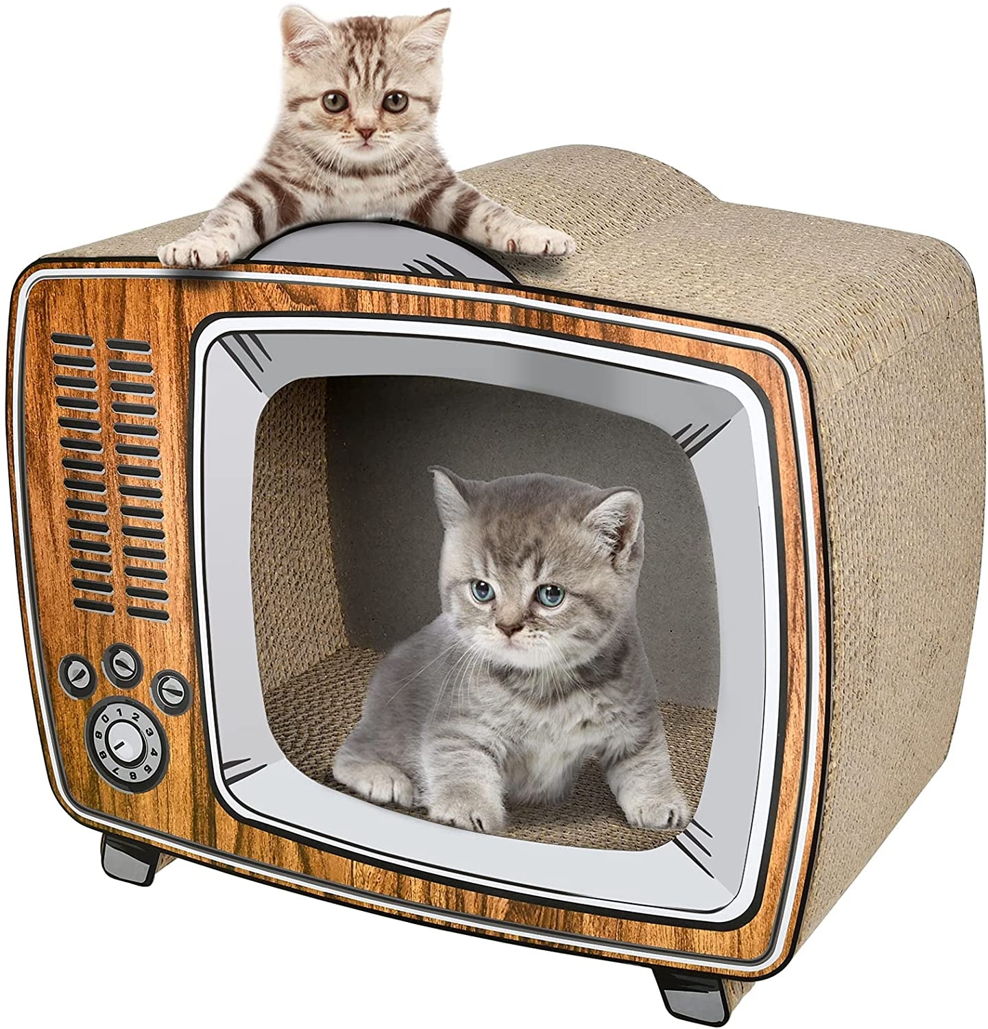 Scratchme TV Cat Scratcher Cardboard Lounge Bed, Cat Scratching Board, Durable Board Pads Prevents Furniture Damage, Wood Animals & Pet Supplies > Pet Supplies > Cat Supplies > Cat Furniture ScratchMe   