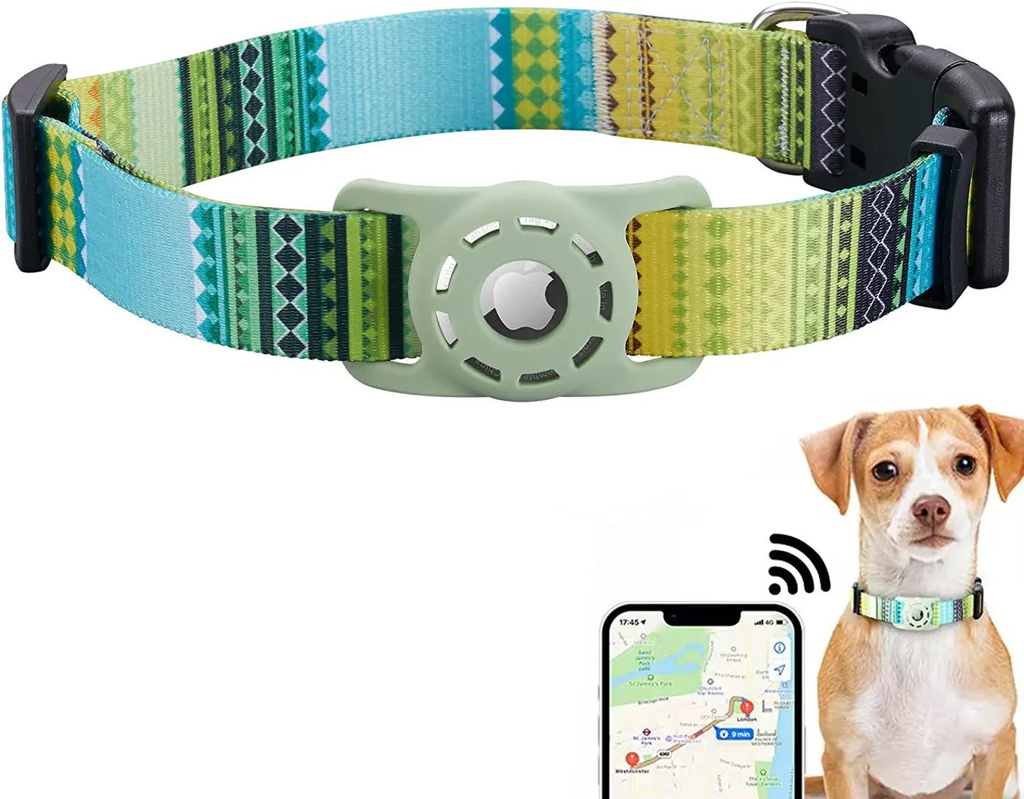 Konity Airtag Dog Collar, Compatible with Apple Airtag 2021, Polyester Pet Cat Puppy Collar with Silicone Airtag Holder for Small, Medium, Large, & Extra Large Dogs, Pink Rose, S: 9.8''-15.7'' Neck Electronics > GPS Accessories > GPS Cases Konity Bohemia Green M: 12.9"-21.6" neck 
