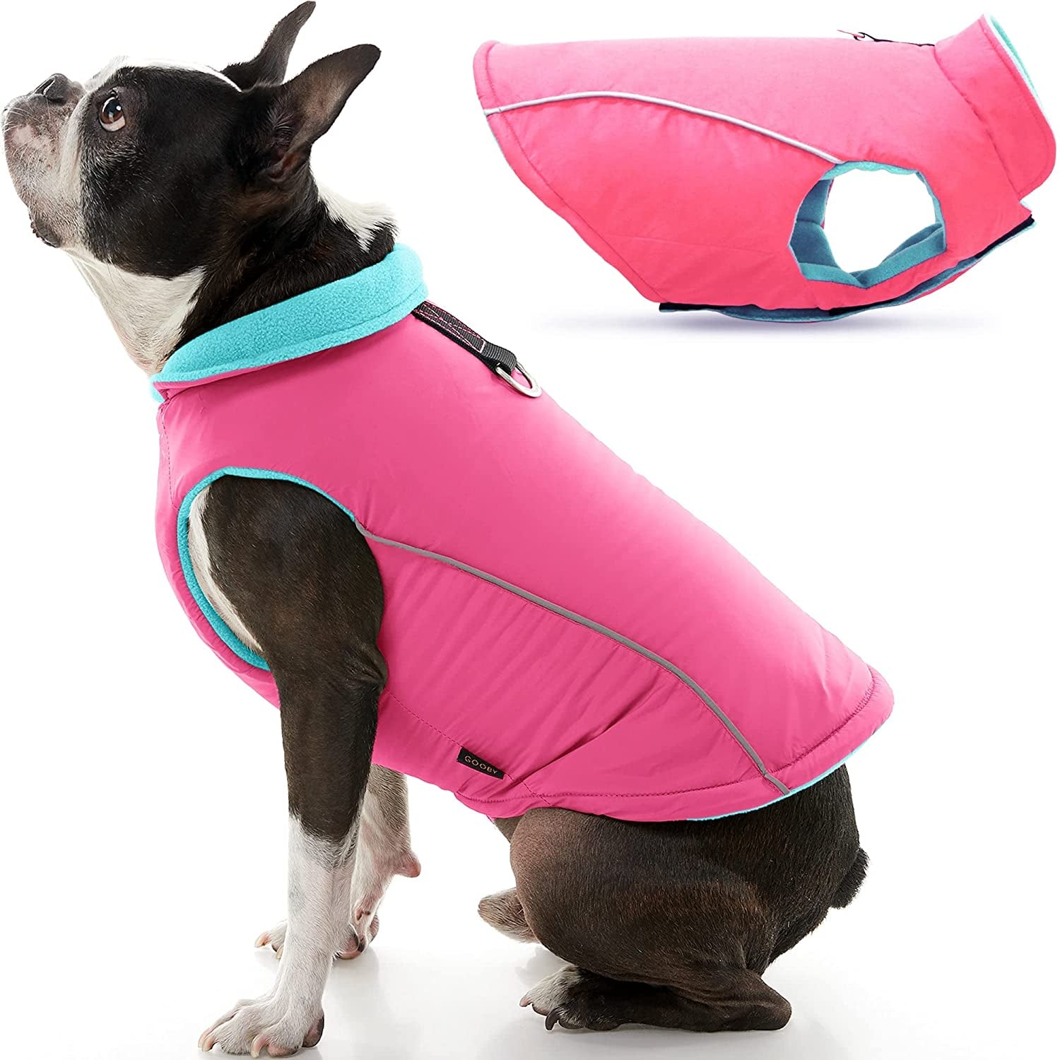 Gooby Sports Vest Dog Jacket - Green, Medium - Reflective Dog Vest with D Ring Leash - Warm Fleece Lined Small Dog Sweater, Hook and Loop Closure - Dog Clothes for Small Dogs Boy or Girl Dog Sweater Animals & Pet Supplies > Pet Supplies > Dog Supplies > Dog Apparel INADI Pink Large chest (~19.5") 