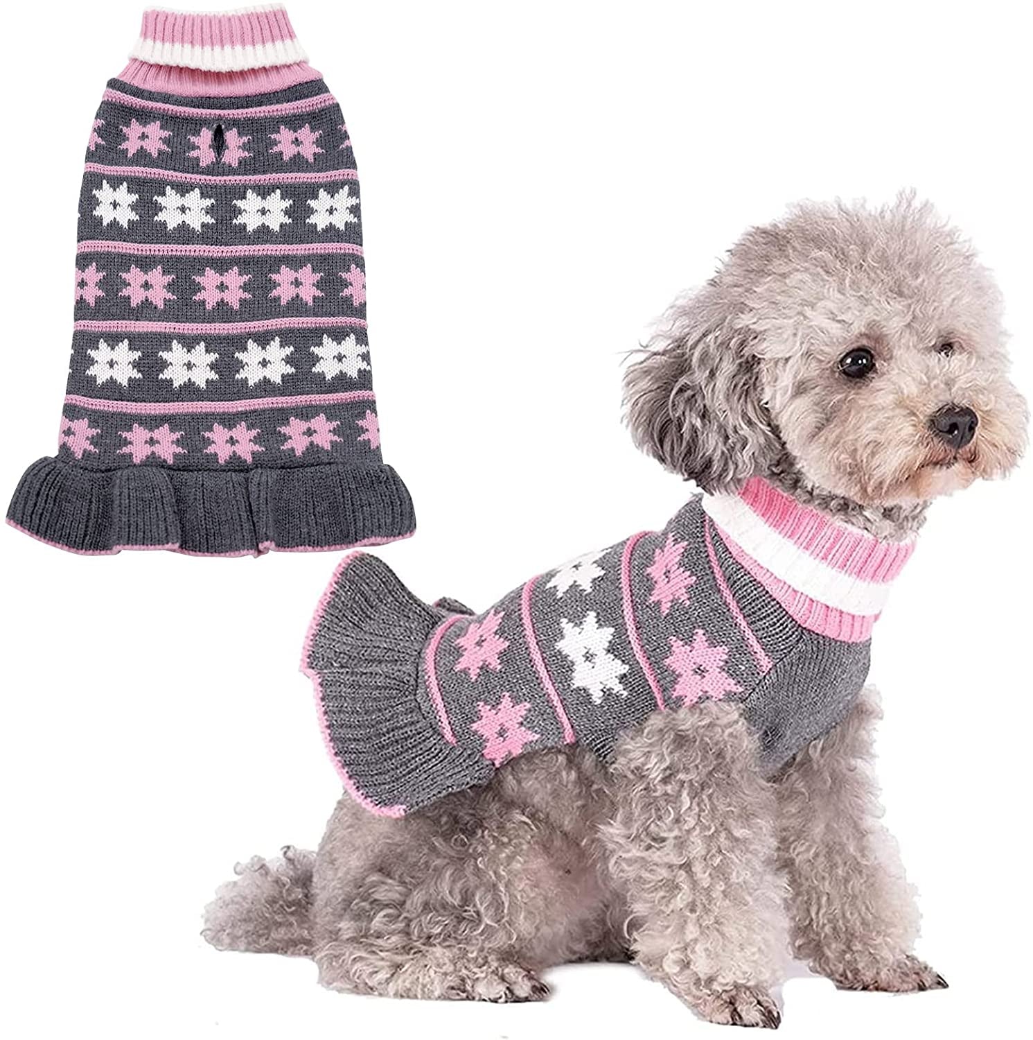 KYEESE Dog Sweaters for Small Dogs Turtleneck Dog Sweater Dress Knit Pullover Warm Animals & Pet Supplies > Pet Supplies > Dog Supplies > Dog Apparel kyeese 2# Girl Grey 3L (Pack of 1) 