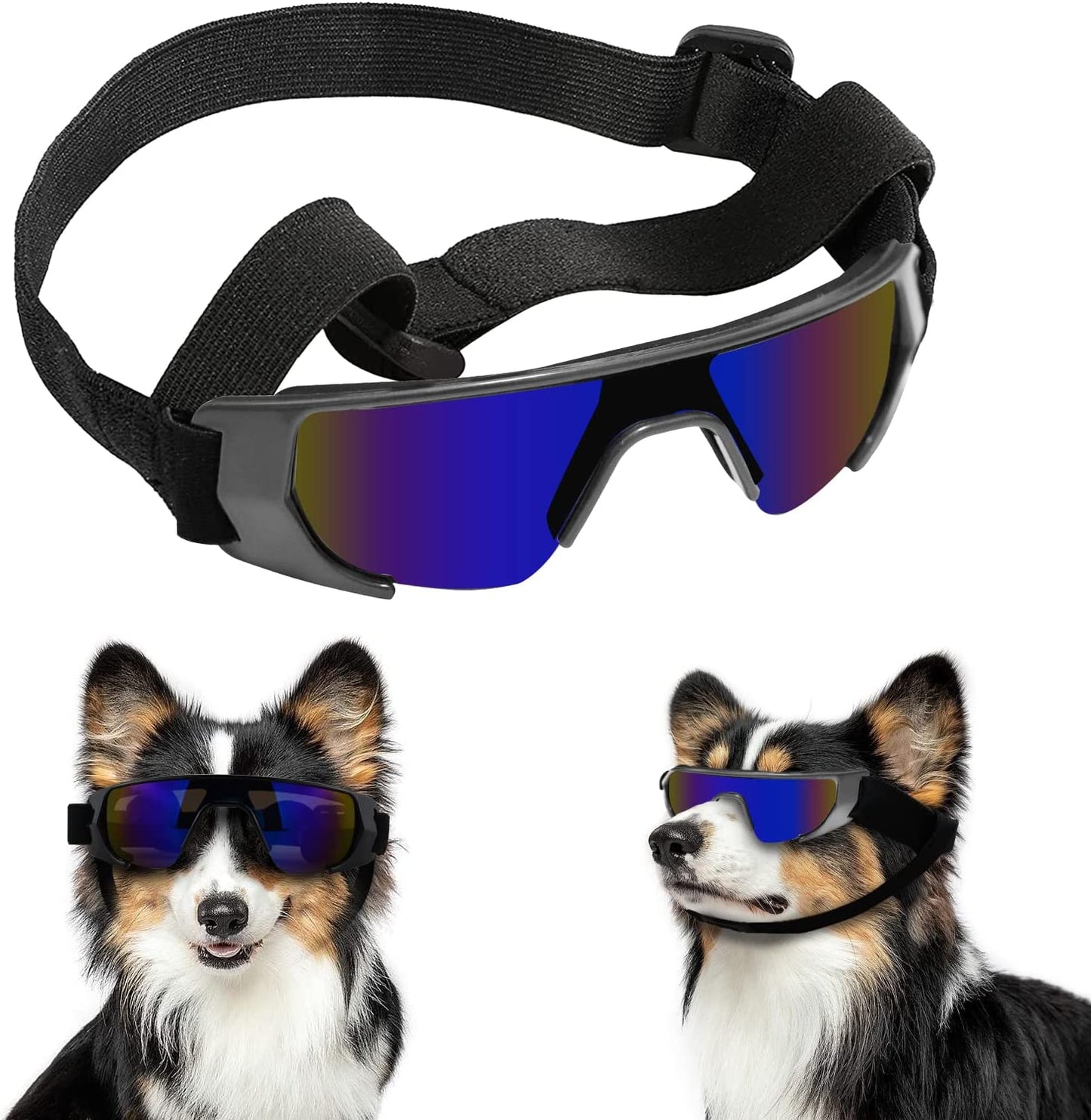 Franyyco Small Dog Sunglasses UV Protective Glasses with Adjustable Straps, UV400 Certified, High Density Foam Frame, Goggles Windproof Dustproof Anti-Fog Glasses Animals & Pet Supplies > Pet Supplies > Dog Supplies > Dog Apparel FranyyCo Blue+Black  