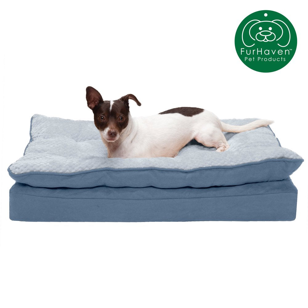 Furhaven Pet Products Orthopedic Mink Fur & Suede Pillow-Top Pet Bed for Dogs & Cats, Stonewash Blue, Large Animals & Pet Supplies > Pet Supplies > Cat Supplies > Cat Beds FurHaven Pet M Stonewash Blue 