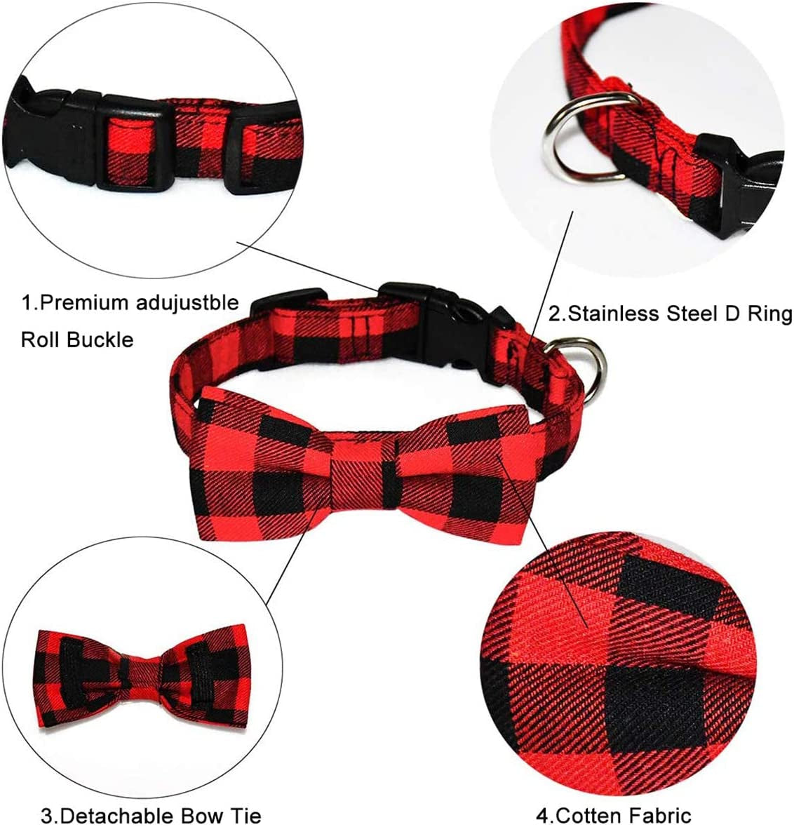 Dog Collar and Bandana Set ,Dog Collar Christmas Red and Black Plaid Bow Tie Dog Collar for Medium Adjustable Dog Collar for Large Dog Bandana Collar for Small Dogs Animals & Pet Supplies > Pet Supplies > Dog Supplies > Dog Apparel Siroomly   