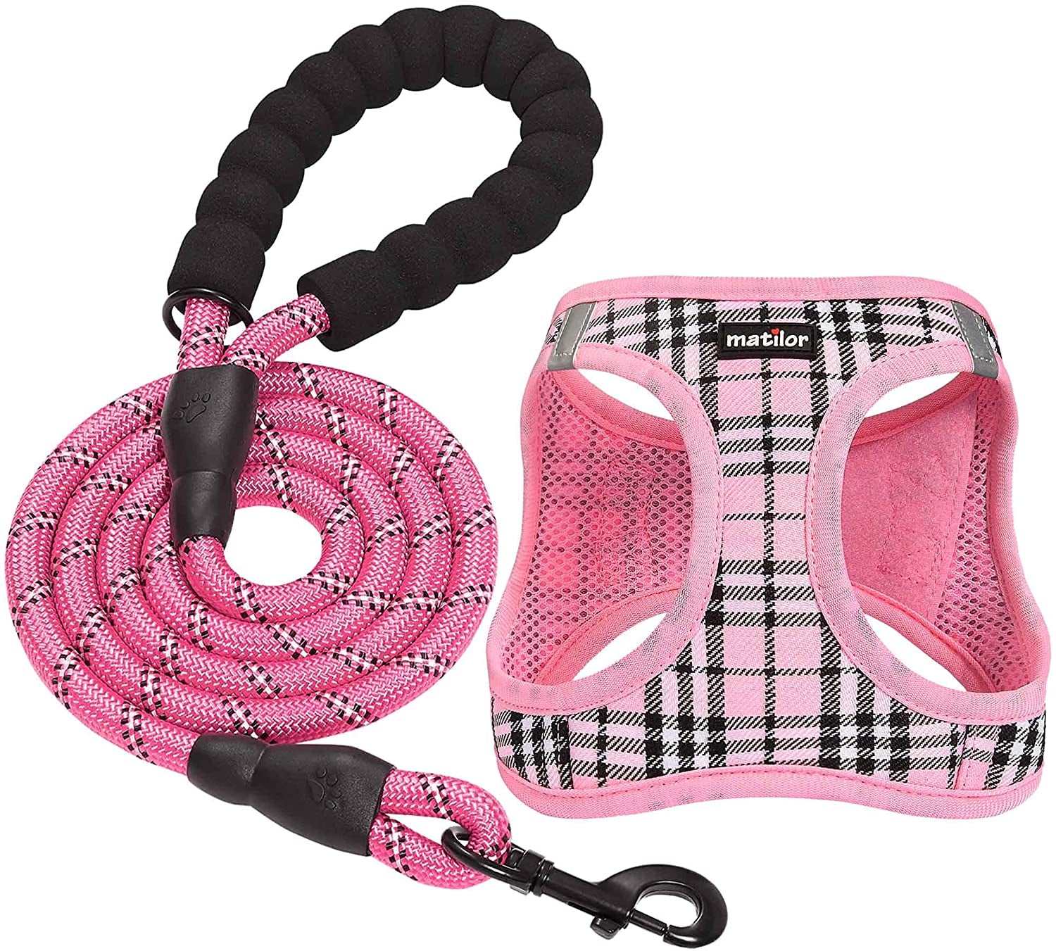 Matilor Dog Harness Step-In Breathable Puppy Cat Dog Vest Harnesses for Small Medium Dogs Animals & Pet Supplies > Pet Supplies > Dog Supplies > Dog Apparel matilor Pink Plaid S (Chest 11.5''-14'', Weight 7-11 lb) 