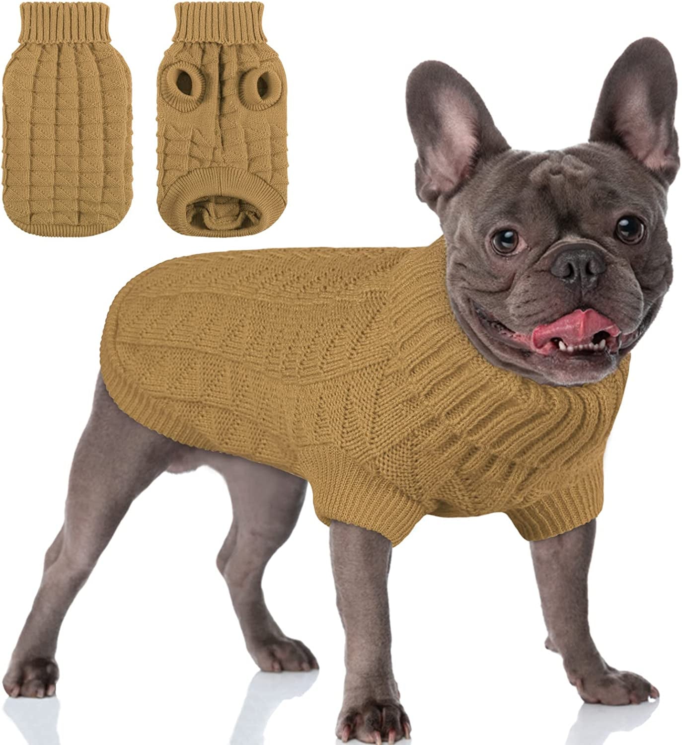 AOFITEE Dog Sweater, Knitted Dog Sweaters for Small Dogs, Cold Weather Turtleneck Dog Knitwear, Dog Christmas Sweater Doggie Winter Coat, Classic Solid Color Sweatshirt for Small Dogs Cats, Blue M Animals & Pet Supplies > Pet Supplies > Dog Supplies > Dog Apparel AOFITEE Brown Small 