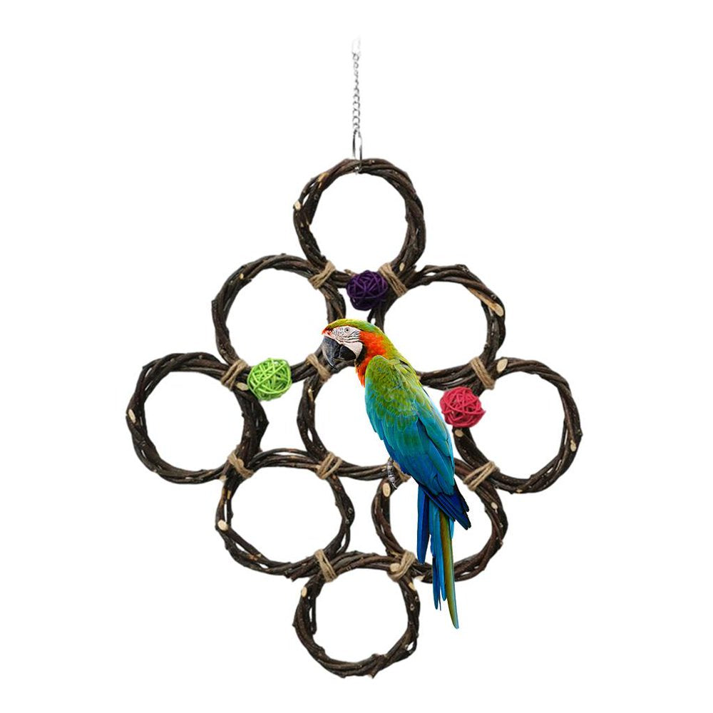 Bird Foraging Wall Bird Climbing Net Parrot Activity Parrot Hanging Standing Climbing Net Straw Braid for Cockatiel Birds Cage Accessories , with Cane Ball Animals & Pet Supplies > Pet Supplies > Bird Supplies > Bird Cage Accessories Menolana   