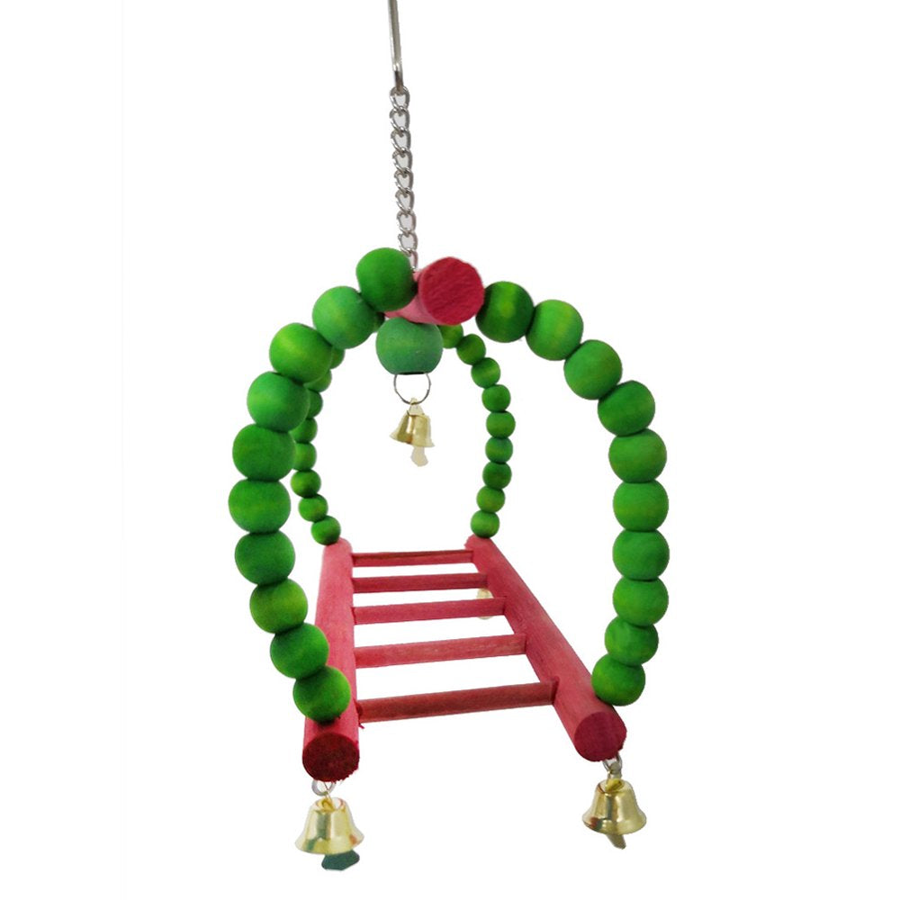 Visland Bird Swing Ladder Toy, Funny Natural Wooden Hanging Climbing Ladder Chewing Playing Toy with Bell Cage Accessory for Parakeets Conures Macaws Parrots Love Birds Finches Animals & Pet Supplies > Pet Supplies > Bird Supplies > Bird Cage Accessories Visland   