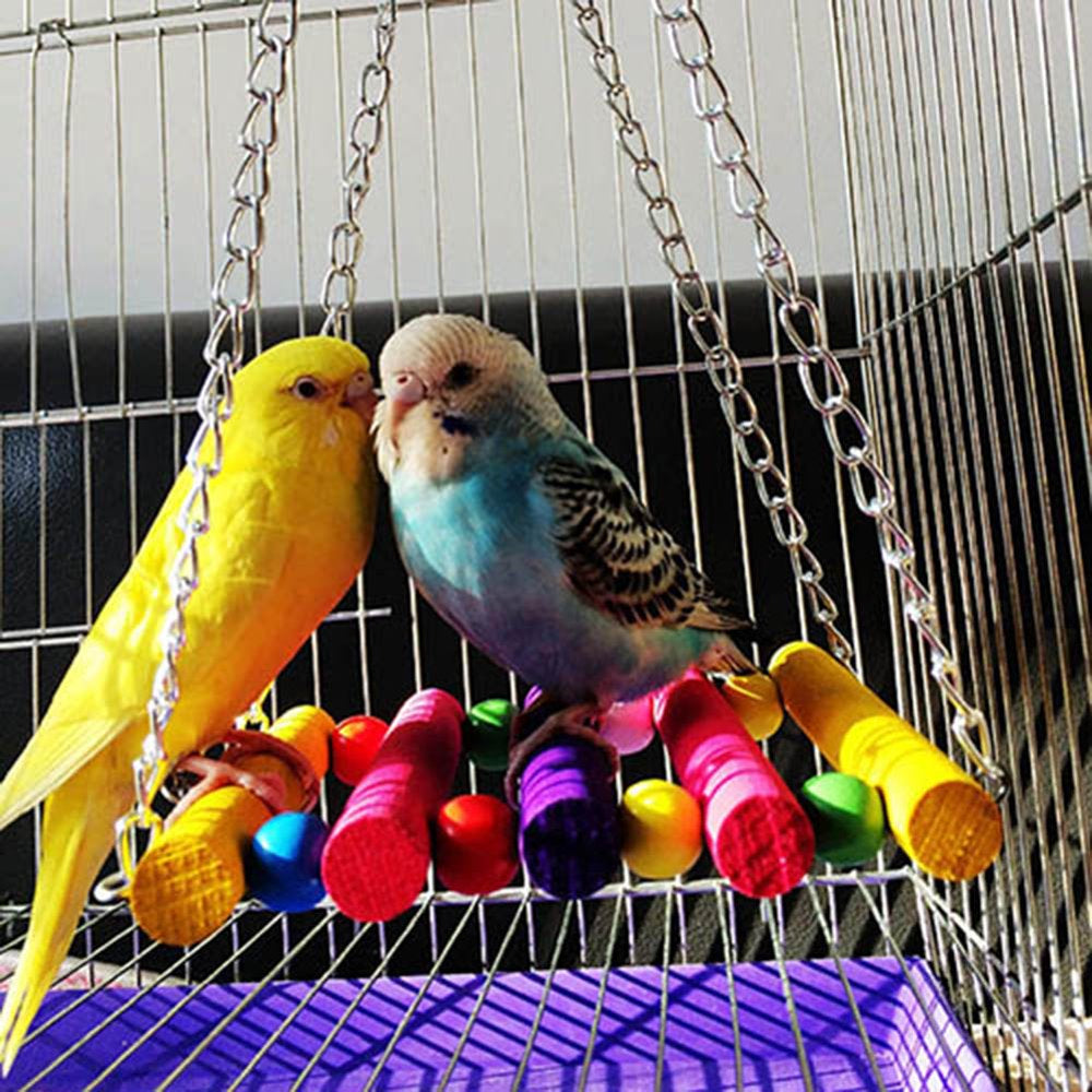 SPRING PARK Pet Bird Parrot Parakeet Budgie Cockatiel Cage Hammock Swing Hanging Toy with Longer Chain and 5 Colorful Wood Sticks
