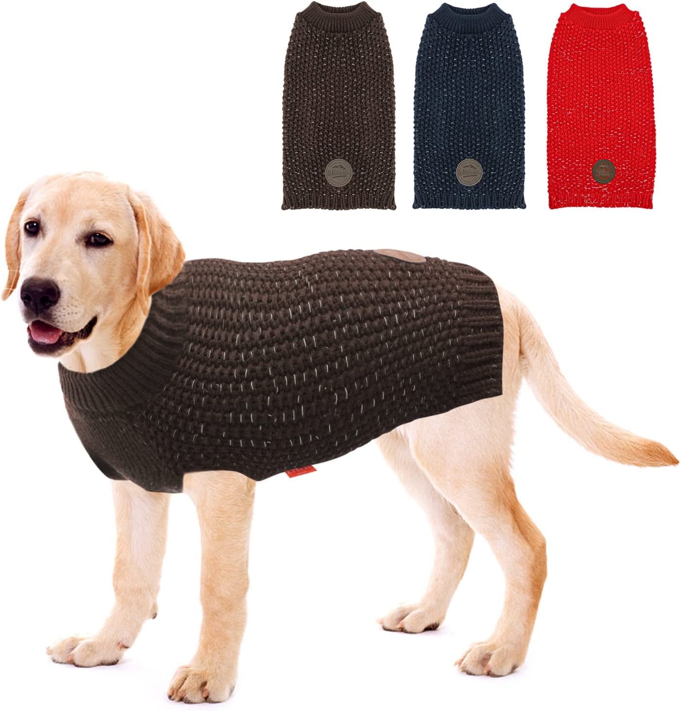 KYEESE Dogs Sweaters Heavy for Medium Dogs Reflective Pullover Dog Knitwear for Fall Winter Animals & Pet Supplies > Pet Supplies > Dog Supplies > Dog Apparel kyeese Khaki L (30-45lbs) 