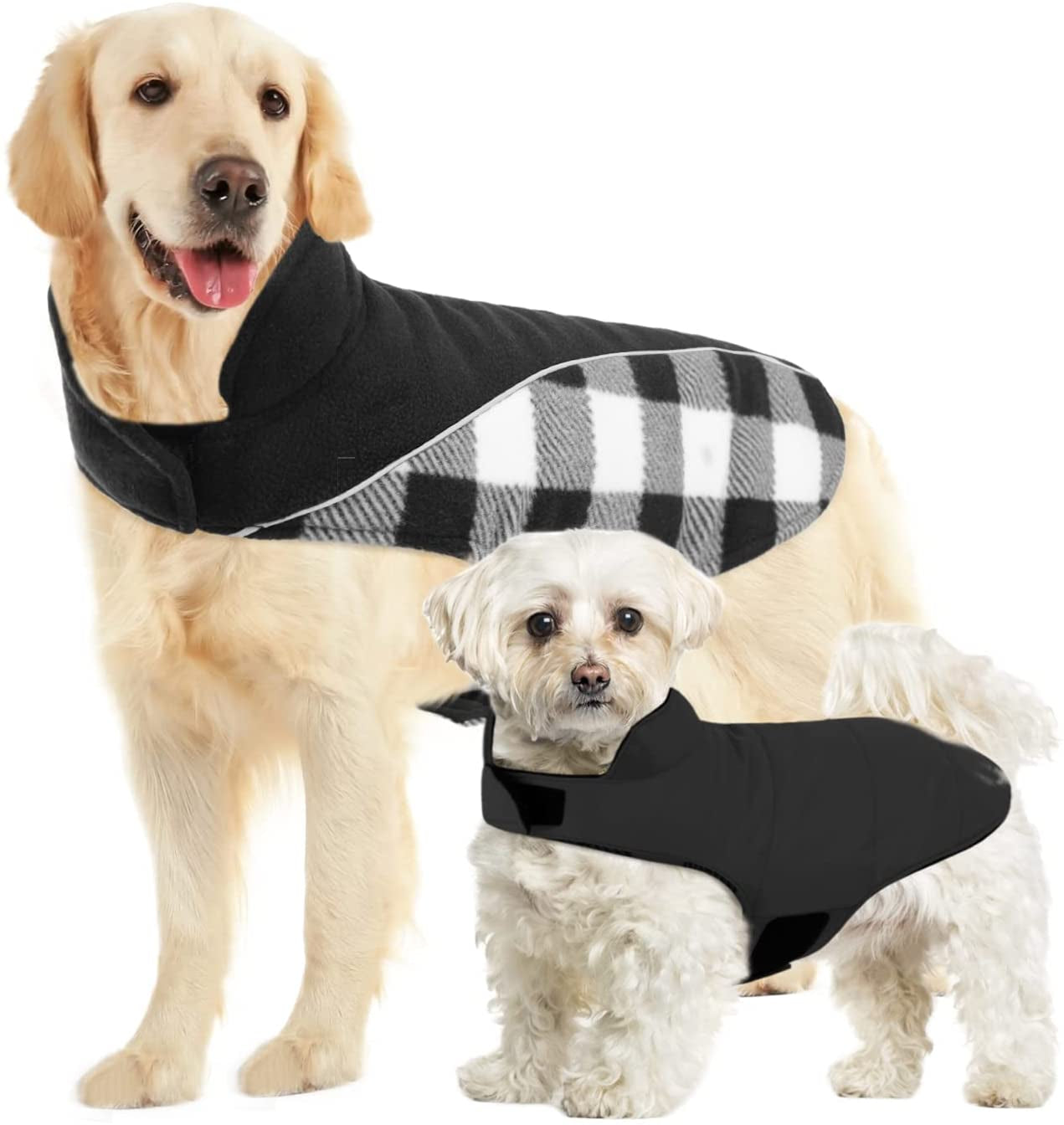 SUNFURA Reflective Dog Cold Weather Coat, British Style Plaid Reversible Waterproof Windproof Pet Winter Warm Vest, Cozy Cotton Lined Stand-Up Collar Outdoor Jacket Apparel for Small Medium Large Dogs Animals & Pet Supplies > Pet Supplies > Dog Supplies > Dog Apparel SUNFURA Black L (Back: 16.1'', Chest: 20''-24'') 