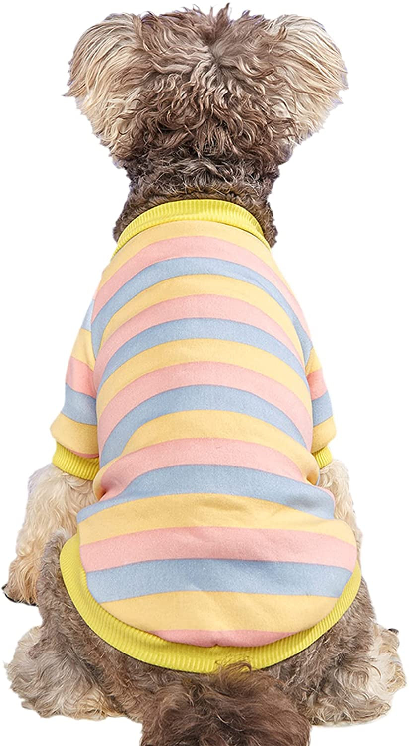 JOUHOI Striped Dog Sweater for Small Dogs Winter Sweatshirt Warm Pet Puppy Clothes Doggie Cat Clothing, Pink Yellow, Medium, (DST-01) Animals & Pet Supplies > Pet Supplies > Dog Supplies > Dog Apparel JOUHOI   