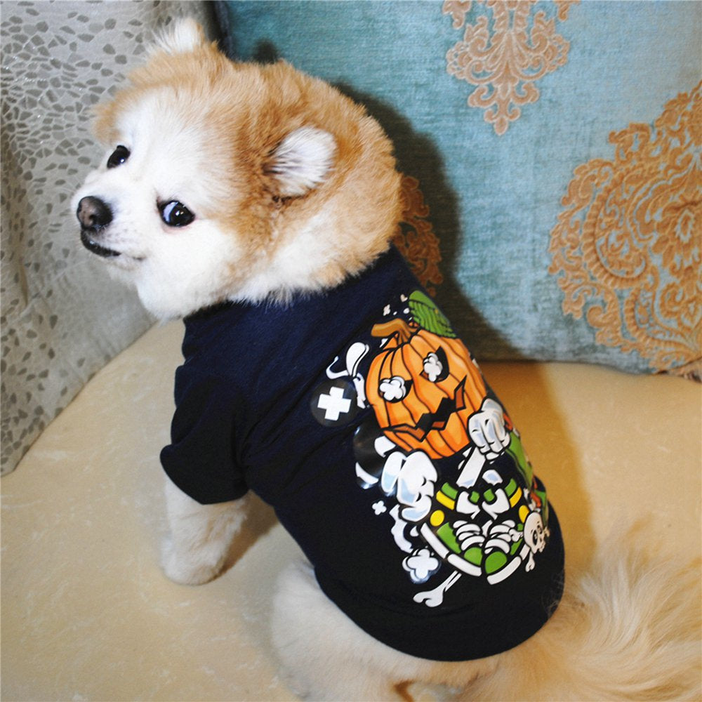 Dog Halloween Shirt Puppy Shirts Pet Clothes Funny Skeleton, Pumpkin Head,Ghost T-Shirt for Small Dogs Cat Halloween Tee Shirt Halloween Cosplay Pet Apparel Animals & Pet Supplies > Pet Supplies > Cat Supplies > Cat Apparel Hardlegix   