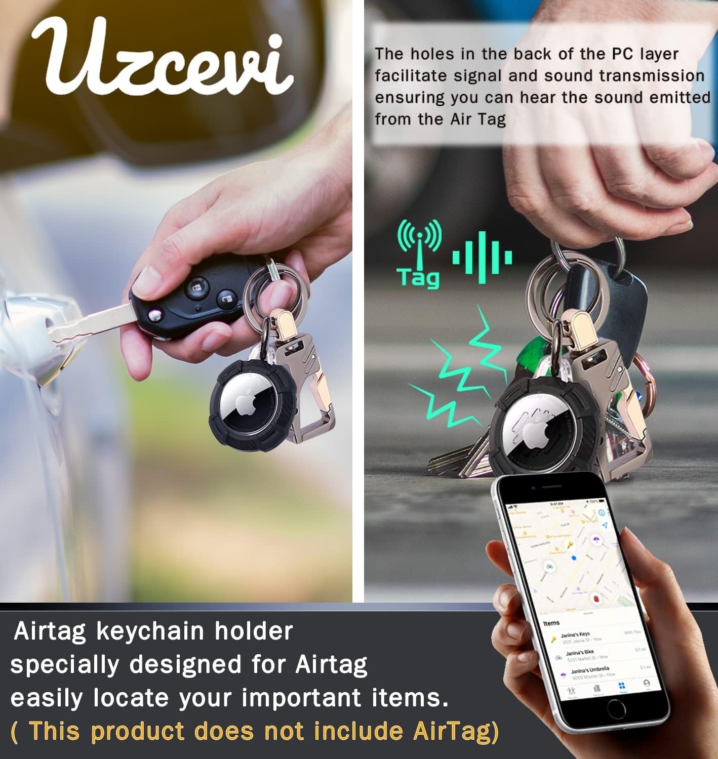 1Pack Airtag Keychain for Apple Airtag Holder, Shockproof Protective Airtags Case Cover,Can Be Used as Keychain for Bottleopeners，Air Tag Keychain Ring Suitable for Backpacks,Wallets,Keys,Pet(Black) Electronics > GPS Accessories > GPS Cases Uzcevi   