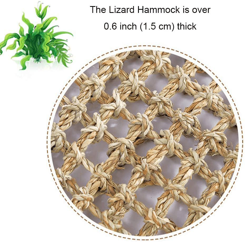 1Pcs Bearded Dragon Hammock,Reptile Lizard Lounger Hammock Natural Seagrass Fibers Small Animals Hammock Sleep Bed for Reptiles and 2 Pcs Plastic Terrarium Plant Leaves Animals & Pet Supplies > Pet Supplies > Small Animal Supplies > Small Animal Habitat Accessories kathson   