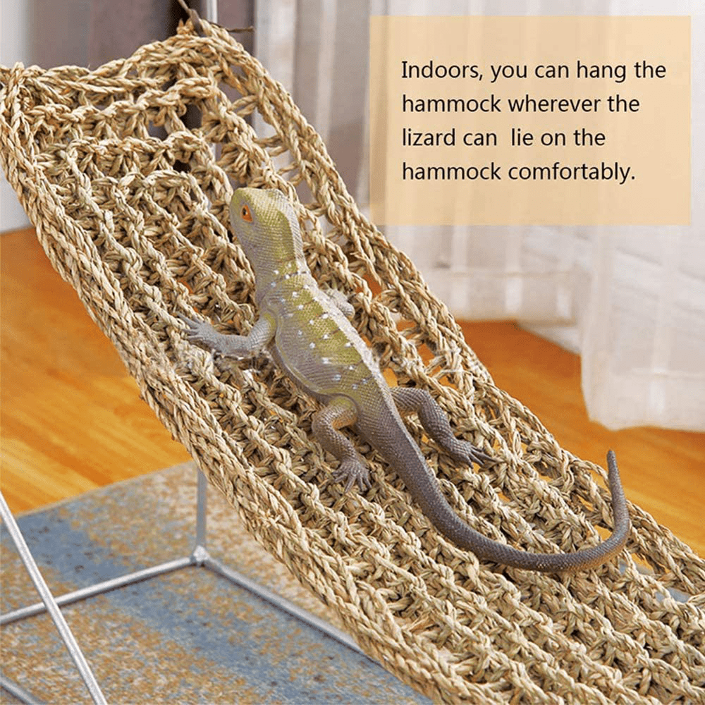 1Pcs Bearded Dragon Hammock,Reptile Lizard Lounger Hammock Natural Seagrass Fibers Small Animals Hammock Sleep Bed for Reptiles and 2 Pcs Plastic Terrarium Plant Leaves Animals & Pet Supplies > Pet Supplies > Small Animal Supplies > Small Animal Habitat Accessories kathson   