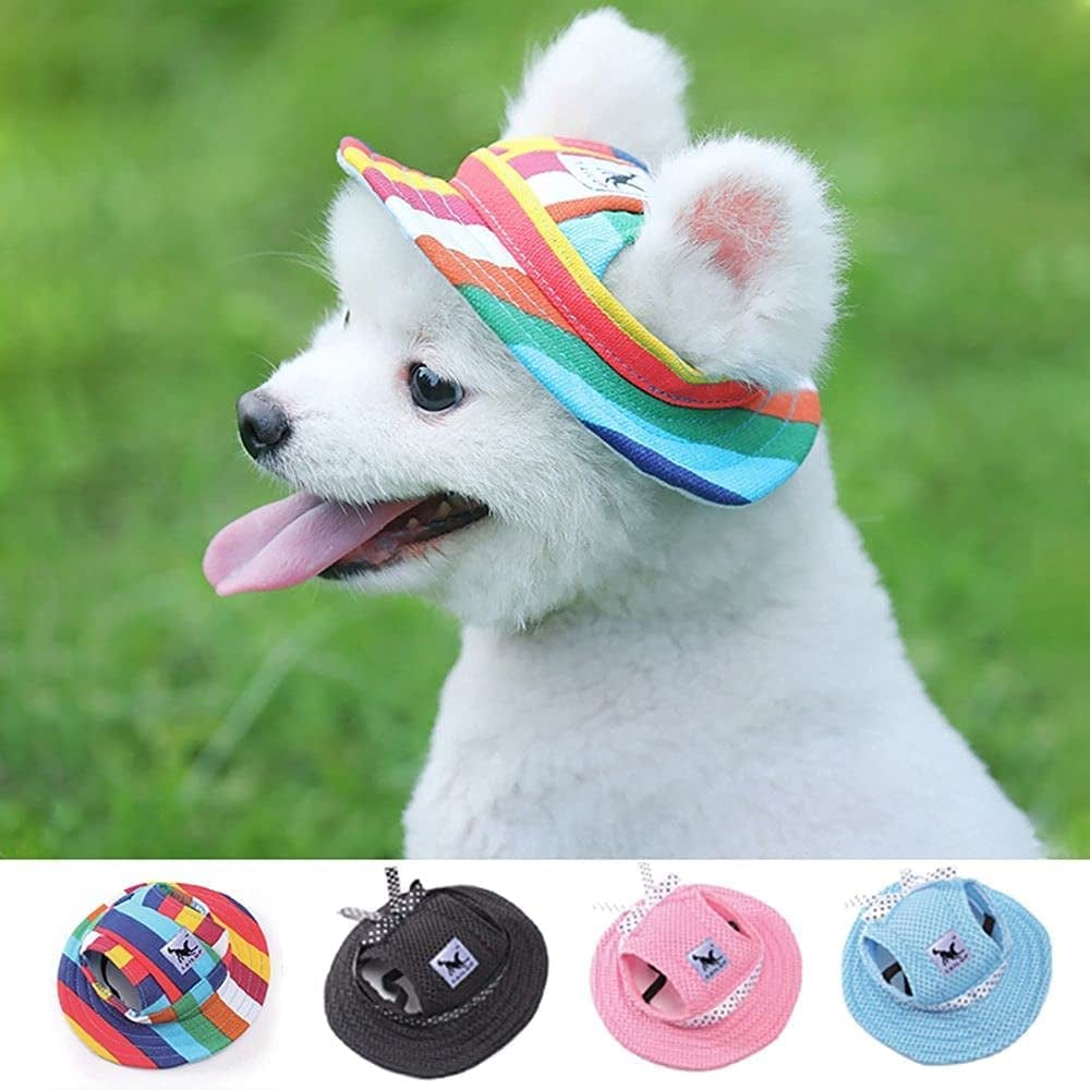 1Pcs Pet Sunhat,Round Brim Pet Cap Stripe Pet Dog Mesh Porous Sun Cap with Ear Holes for Small Dogs(Pink S) Animals & Pet Supplies > Pet Supplies > Dog Supplies > Dog Apparel Generic   