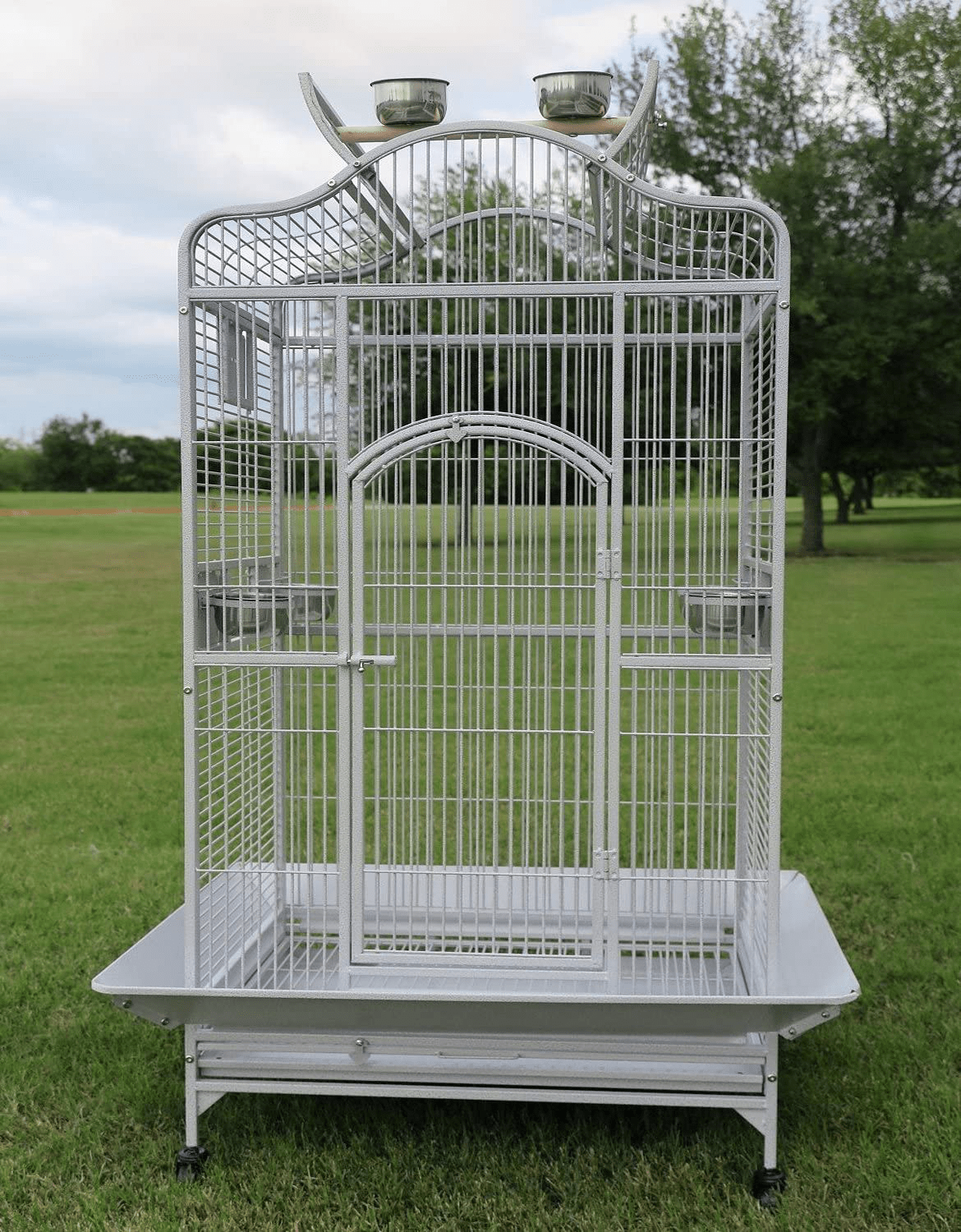 2 Color, Extra Large Wrought Iron Dome Top for Macaw Goffin'S Cockatoo Cockatiels African Grey Amazon Parrots Green Cheek Conures Caique Bird Cage with Rolling Stand Animals & Pet Supplies > Pet Supplies > Bird Supplies > Bird Cages & Stands Mcage White Vein  