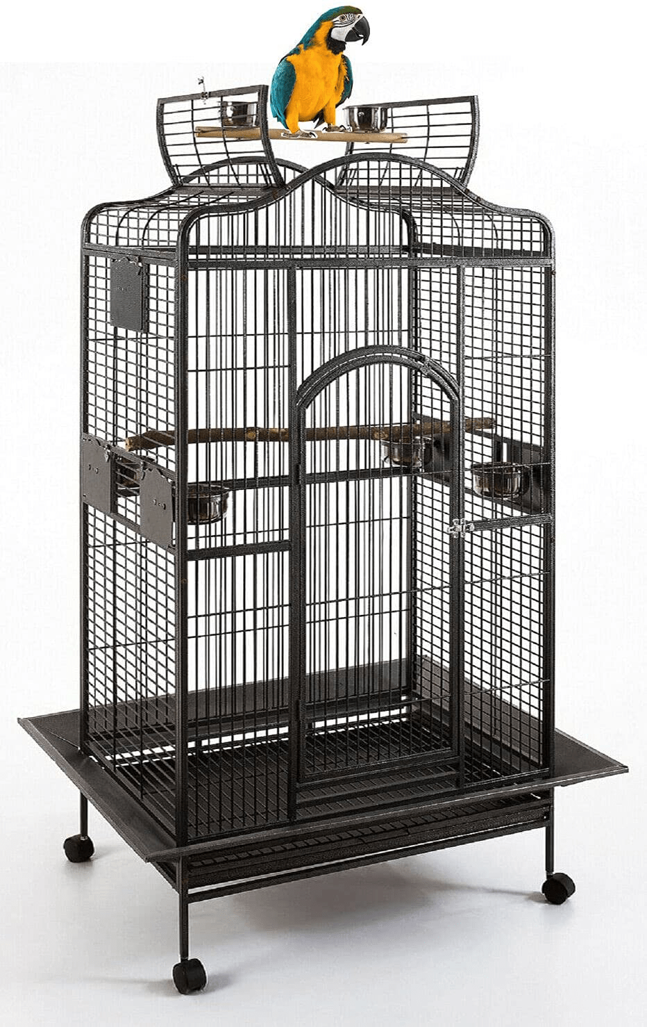 2 Color, Extra Large Wrought Iron Dome Top for Macaw Goffin'S Cockatoo Cockatiels African Grey Amazon Parrots Green Cheek Conures Caique Bird Cage with Rolling Stand Animals & Pet Supplies > Pet Supplies > Bird Supplies > Bird Cages & Stands Mcage Hammertone Black  