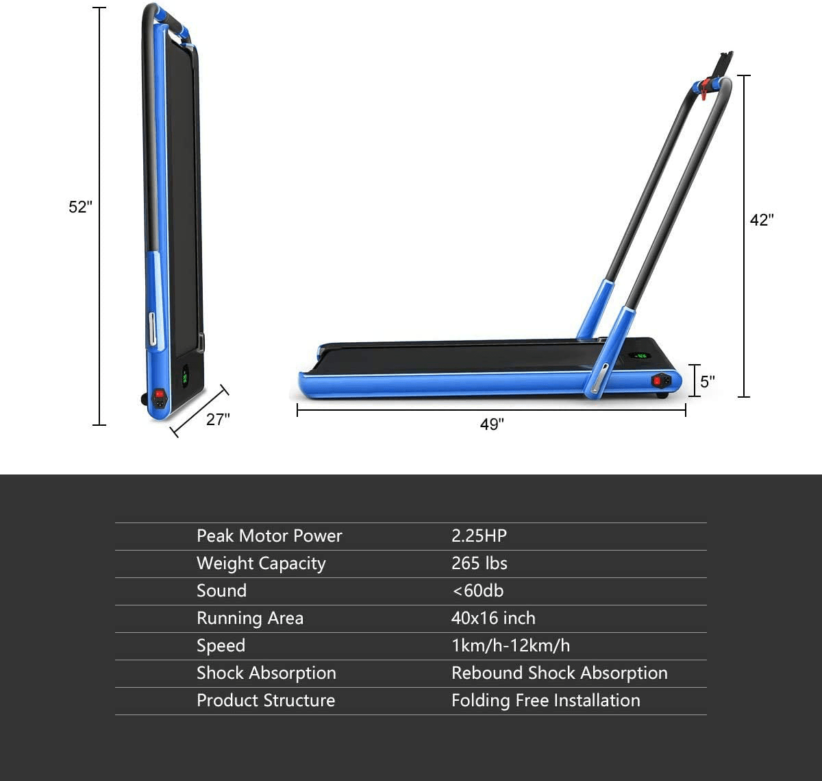 2 in 1 Folding Treadmill, 2.25HP under Desk Electric Treadmill with Bluetooth Speaker& Remote Control& LED Display, Space Saving Walking Jogging Running Trainer Equipment Animals & Pet Supplies > Pet Supplies > Dog Supplies > Dog Treadmills Goplus   
