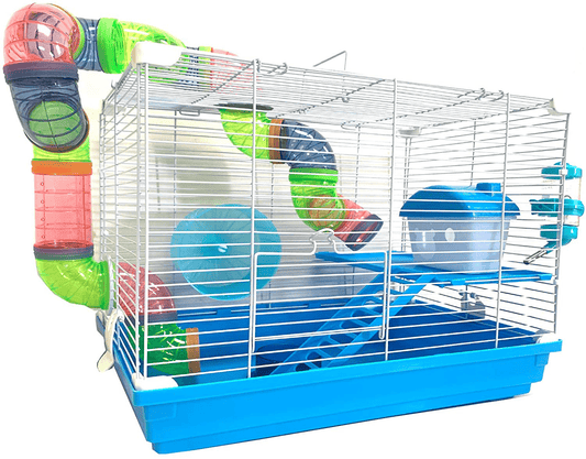 2 Levels Habitat Hamster Home Rodent Gerbil Mouse Mice Rat Wire Cage with Complete Set of Accessories Animals & Pet Supplies > Pet Supplies > Small Animal Supplies > Small Animal Habitats & Cages Mcage Blue 18" L x 12" W x 15" H 