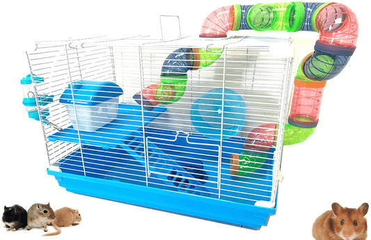 2-Levels Hamster Habitat Home House Rodent Gerbil Mouse Mice Rats Animals Critters Cage Animals & Pet Supplies > Pet Supplies > Small Animal Supplies > Small Animal Habitat Accessories Mcage Blue 19 x 12 x 15H inches 