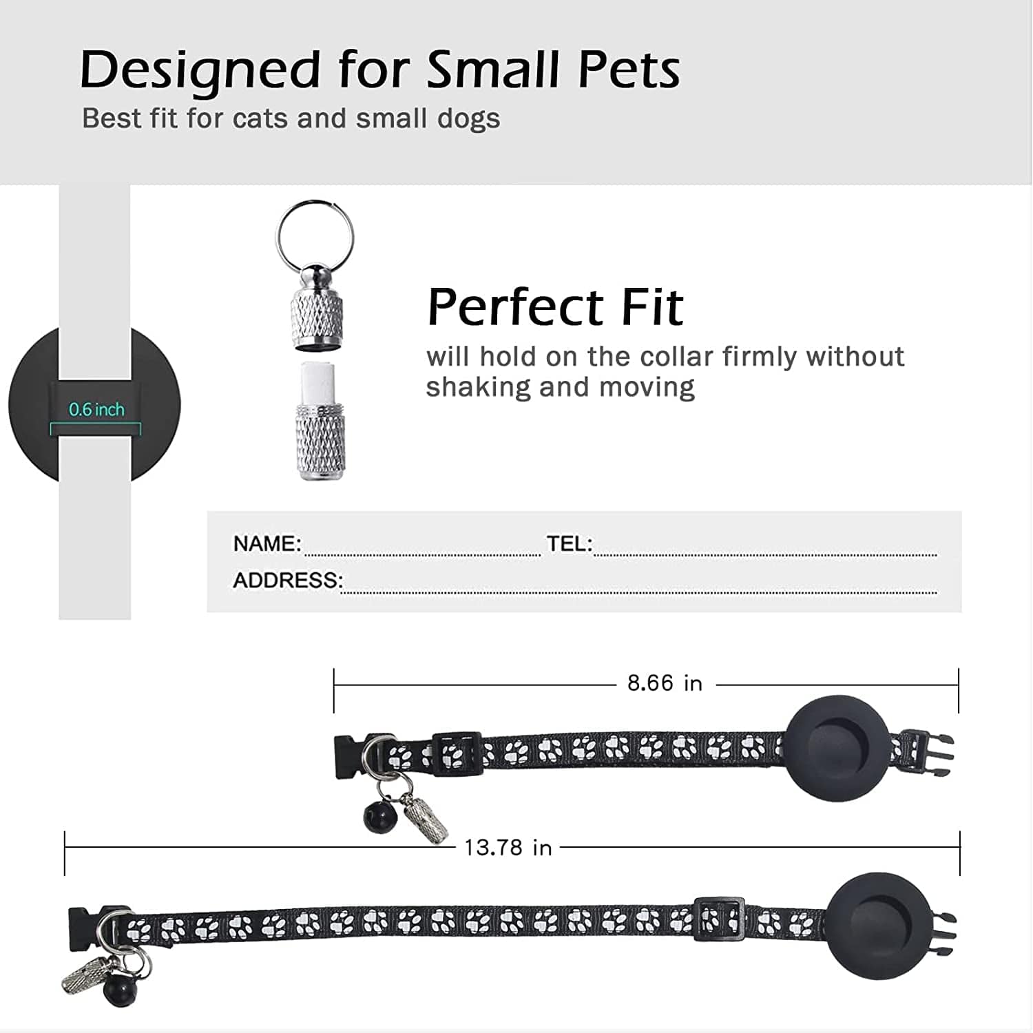 2 Pack Airtag Cat Collar, Breakaway Cat Collars Holder Compatible with Apple Airtag, Adjustable Reflective Strap with Bell & ID Tag for Cat Dog Kitten Puppy