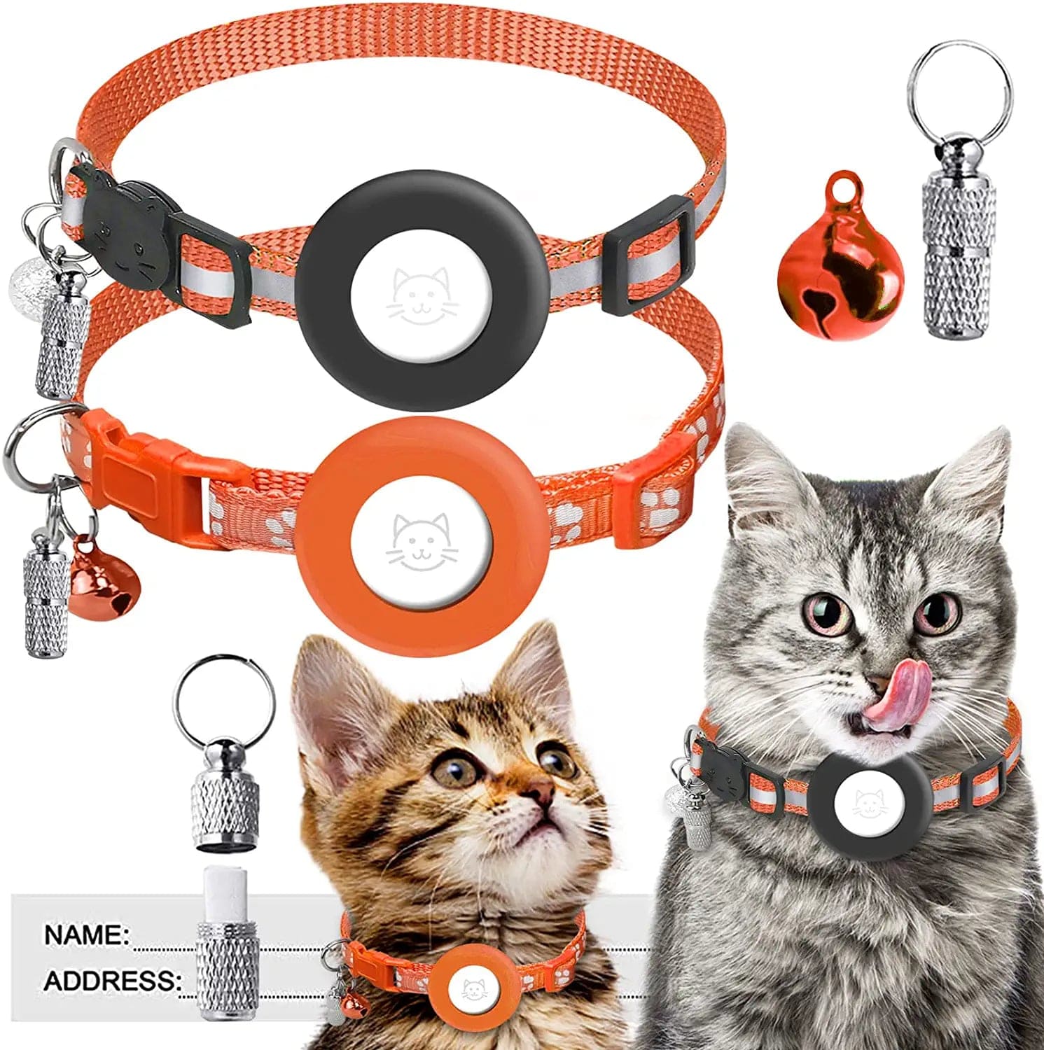 2 Pack Airtag Cat Collar, Breakaway Cat Collars Holder Compatible with Apple Airtag, Adjustable Reflective Strap with Bell & ID Tag for Cat Dog Kitten Puppy Electronics > GPS Accessories > GPS Cases HXZLJLP Orange  