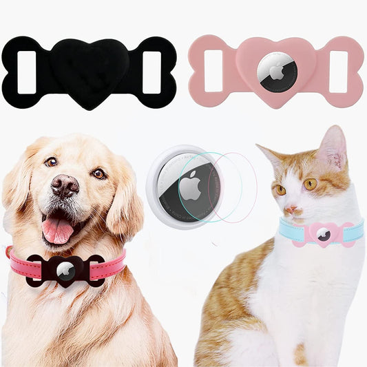 2 Pack Airtag Dog Collar Holder Compatible for Apple Air Tag, Airtag Case for Cat Collar with 2 [Anti-Scratch] HD Protective Films,Air Tag Holder for Pet Collar within 1.1 Inch (Black, Pink)