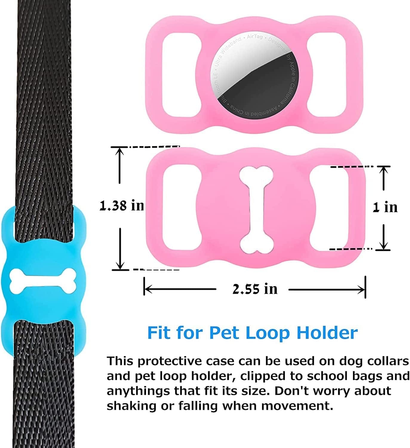 2 Pack Airtag Dog Collar Holder Silicone Pet Collar Case for Apple Airtags 2021 GPS Tracker Case Compatible with Apple Airtag