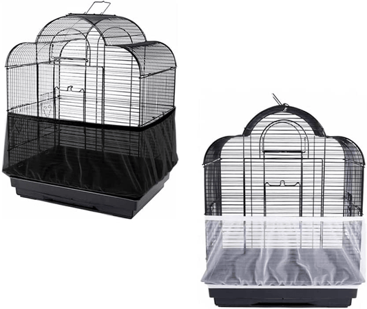 2 Pack Airy Gauze Bird Cage Seed Catcher Seeds Guard Dust-Proof Universal Birdcage Accessories Parrot Nylon Mesh Net Cover Stretchy Shell Skirt Traps Cage Basket Soft (Black + White)