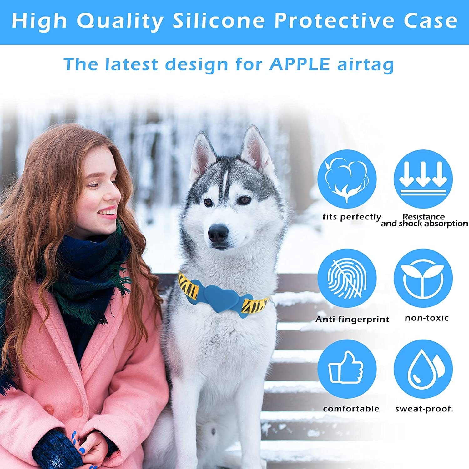 2 Pack Apple Airtag Dog Collar, Airtag Dog Collar Holder, Silicone Apple Airtags Case,Protective Case for Pet Dog Cat Collar Pet Strap Band and Children’S School Bag,Compatible with Apple Airtag