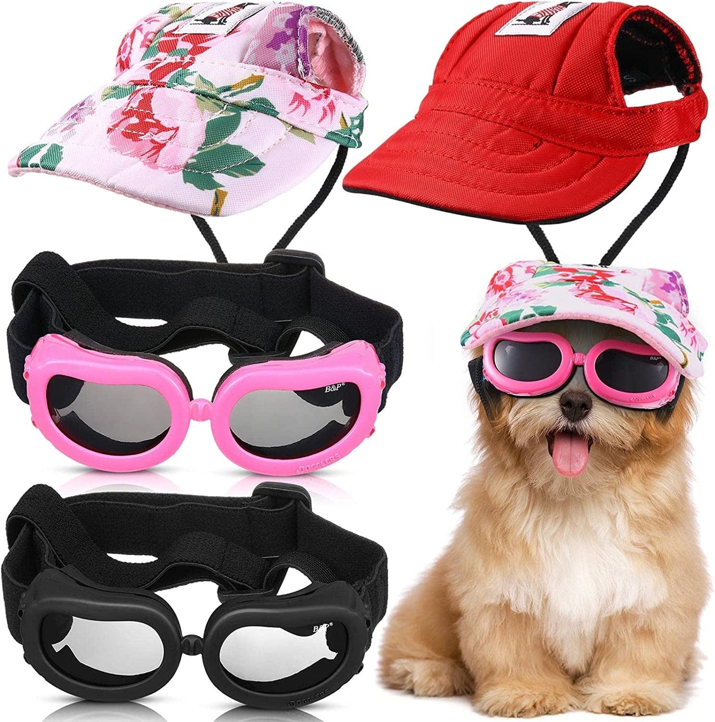 2 Pack Baseball Pet Cap 4.3 Inch Diameter Dog Hat Visor Sunbonnet Outfit with Ear Holes and Adjustable Chin Strap Dog Goggles Dog Eyewear with Adjustable Strap for Puppy Doggy (Red,Flower) Animals & Pet Supplies > Pet Supplies > Dog Supplies > Dog Apparel Frienda Red Floral 