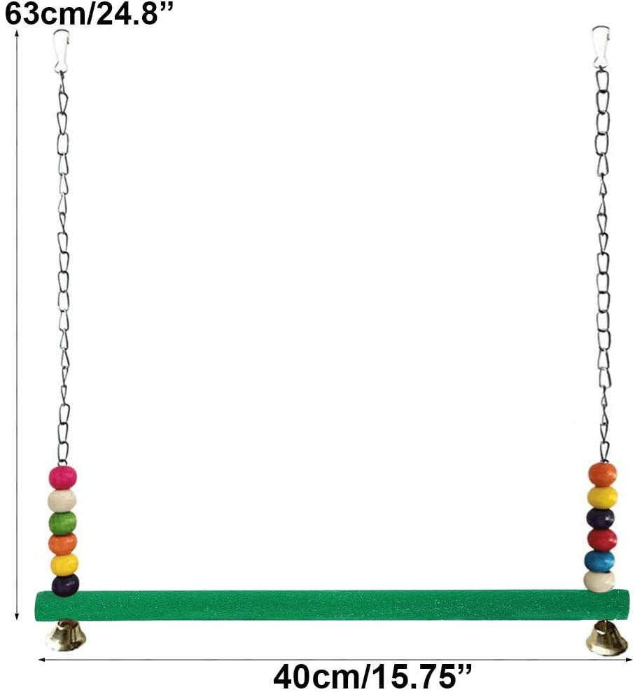 2 Pack Buytra Chicken Swing Toy for Hens with Colorful Wooden Beads and Bells - Natural Wood Chicken Ladder Perch Stand for Chicks - Bird Swing for Parrots - Great Chicken Coop Accessories